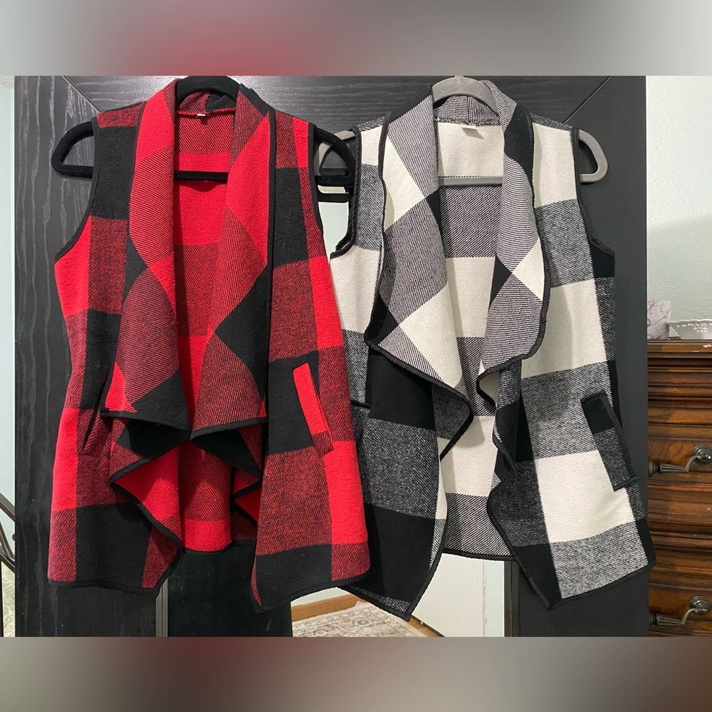 Two buffalo plaid tank cardigans